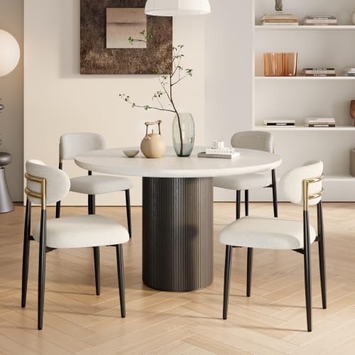 MALOL Dining Chairs Set of 4, Fabric Chairs for Dining Room with Metal Legs & Curved Backrest & Thick Cushion, Upholstered Kitchen Chair with Anti-Slip Pads, Beige