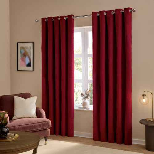 furn. The Ultimate Velvet Blackout Eyelet Curtains (Red-229x229cm)