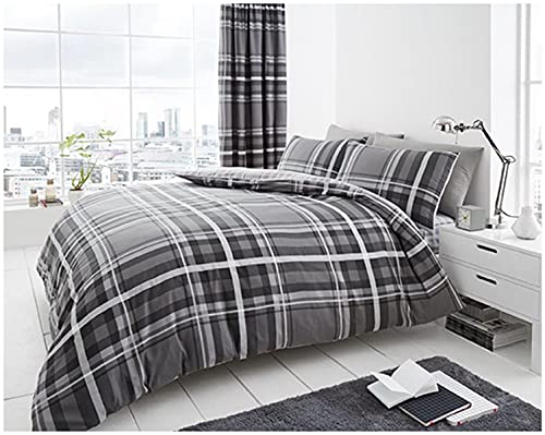 Gaveno Cavailia Luxury NEWTON TARTAN CHECK Bed Set with Duvet Cover and Pillow Case, Polyester-Cotton, Grey, King