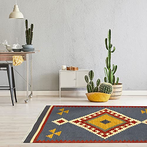 HAMID - Kilim Lori Rug with Modern Design - 100% Wool - Hand Woven Carpet - Corridor, Living Room, Bedroom, Living Room, Entrance (D.1, 170x110 cm)