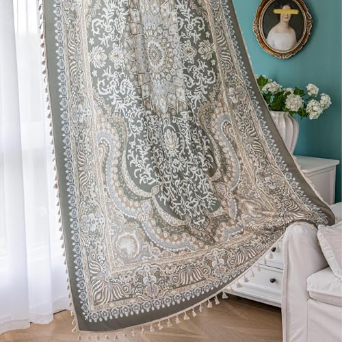 Erbnaryx Popular Handicrafts Printed Curtains for Living Room 63 Inches Long Indian Hippie Bohemian Curtains Rod Pocket Light Filtering 2 Panels, Green
