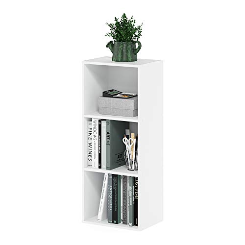 Furinno LUDER Book Shelf, 3-Cube Bookshelf, Bookcase, 9.3 x 12 x 31.5, for Living Room, Bedroom, Home Office, White