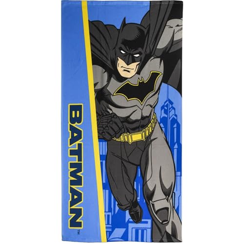CERDÁ LIFE'S LITTLE MOMENTS Batman Children's Towel - Blue and Yellow - 70x140cm - Made with 100% Polyester 250 gsm - Small Towel - Batman Print - Original Product Designed in Spain