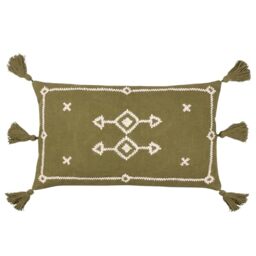 Yard Folis Embroidered Polyester Filled Cushion (Khaki, 30 x 50 cm)