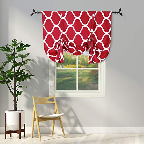Melodieux Moroccan Thermal Insulated Tie Up Shade Room Darkening Blackout Rod Pocket Curtain for Small Window, 42 by 63 Inch, Red (1 Panel)