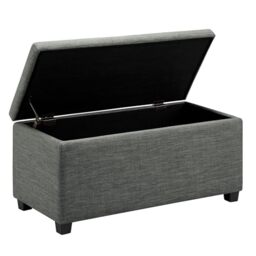 Amazon Basics Rectangular Padded Upholstered Entryway Bench with Storage, Bedroom, Hallway, Ottoman, Linen Look, Dark Grey, 42 x 91 x 43 cm