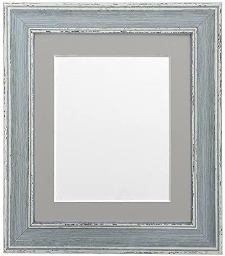 FRAMES BY POST Scandi Vintage Picture Photo Frame, Recycled Plastic, Distressed Blue with Dark Grey Mount, 40 x 40 Image Size 30 x 30 cm