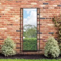 "MirrorOutlet The Genestra - Black Modern Modern Leaner and Wall Garden Mirror 71"" X 31"" (180CM X 80CM) Silver Mirror Glass with Black Metal Frame. Landscape or Portrait. Frost Protected Glass"