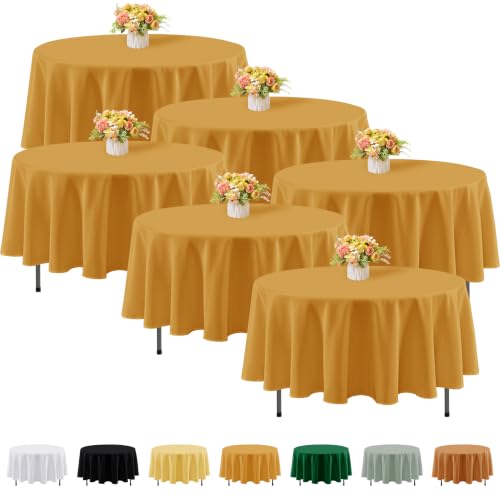 Fitable 6 Pack Gold Round Tablecloths - 70 Inches Round - Wrinkle and Stain Resistant Fabric Table Clothes, Washable Polyester Table Covers for Wedding, Party, Banquet, Formal Events