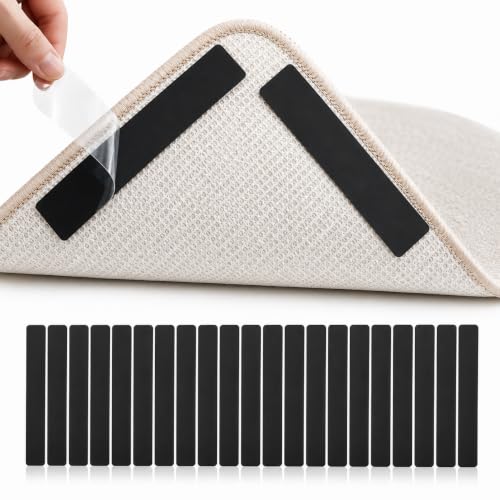 Lafefe 24 PCS Reusable Rug Gripper, Rug Stickers, Rug Tape, Anti???Slip Pads for Rugs, Prevents Curling & Slipping, For Wooden Floors & Over???Carpet Use