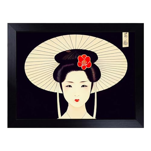 Lap Tray with Bean Bag Cushion, A Beautiful Geisha - Handmade in the UK, Raised Wooden Edge, Padded Cushion, Heat-Resistant Wipe-Clean Surface, for Meals, Laptops and Crafts