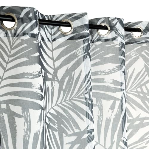 Atout Ciel Printed Net Curtain with Eyelets 140 x 240 cm Ready to Hang White and Dark Grey