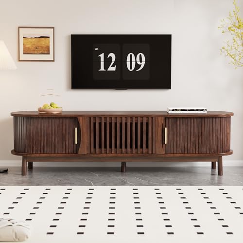 Ball & Cast TV Stand with 2 Sliding Doors, 1Pull-down door, Oval TV Cabinet Storage Sideboard with Rounded Corners, TV Entertainment center for living room bedroom,165 x 39,5 x 46 cm, for 65 inch TV