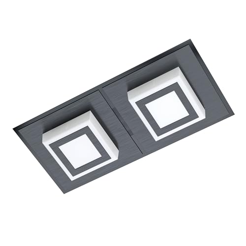 EGLO Masiano 1 LED Ceiling Light, 2-Bulb Wall Light, Ceiling Light Made of Aluminium, Steel and Plastic in Black, Satined, Living Room Lamp, Warm White