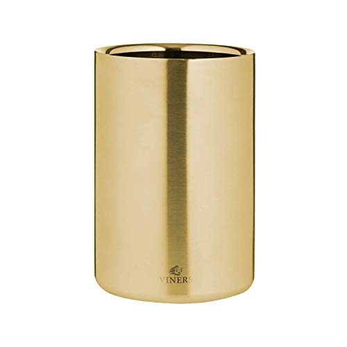 Viners Double Wall Wine Cooler Gold 1.3L Stainless Steel Bottle Cooler - Insulated Champagne & Wine Chiller - Brushed Gold Finish - No Condensation - Table & Home Bar Accessories (Pack of 6)