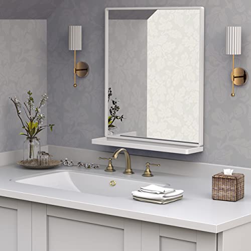 ANYHI Bathroom Mirror with Shelf, Rectangular 20''x24'' White Bathroom Wall Mirror for Living Room Bedroom Entryway, Vertical