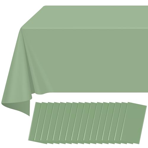 16 Pack Sage Green Plastic Tablecloth for Rectangle Tables, Premium Decorative Sage Disposable Table Cloths for Parties, Rectangle Party Table Cover for Birthday Wedding Baby Shower Party, 54x108 Inch
