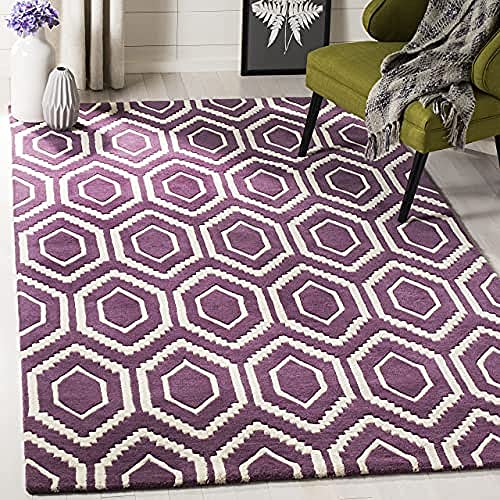 Safavieh Contemporary Indoor Hand Tufted Rectangle Area Rug, Chatham Collection, CHT731, in Purple / Ivory, 91 X 152 cm for Living Room, Bedroom or Any Indoor Space