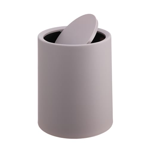 Relaxdays Cosmetic Bin 6L with Swing Lid, Inner Bin, Matte Plastic, Round, Beige 26x20x20 cm