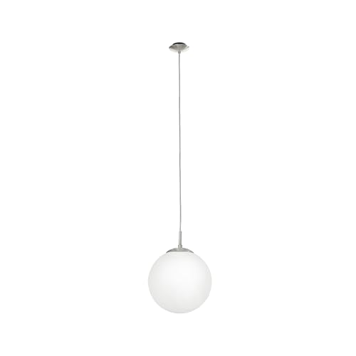 Eglo Rondo Pendant Lamp, Matt Steel and White Opal Matt Glass Ceiling Light, Dinning and Living Room Hanging Lighting, E27 Socket, Ø 9.8 inches