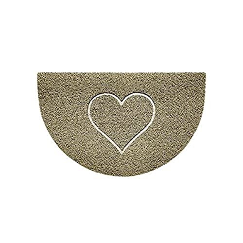 Nicoman Embossed Halfmoon Half Circle Door Mat Dirt-Trapper Jet-Washable Doormat 70x44cm (Beige, HEART Shape) - Use Indoor or Sheltered Outdoor