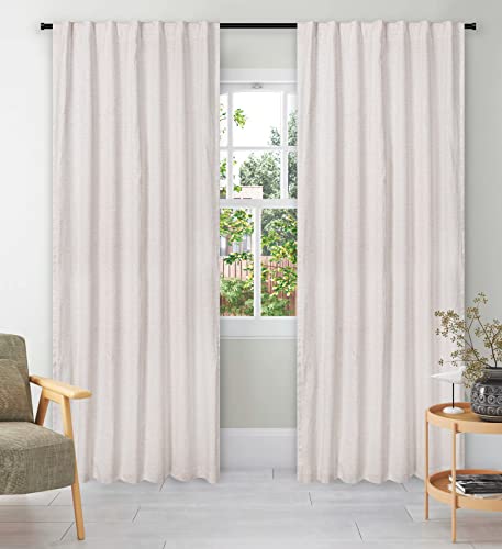 "Bedding Craft Linen Curtains Set of 2, Natural 50""x108"" in Linen Viscose Slub, 2 Panels, Tab Top With Texo Lining, Room Darkening Drapes for Bedroom, Living Room"