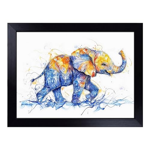 Lap Tray with Bean Bag Cushion, Baby Elephant - Handmade in the UK, Raised Wooden Edge, Padded Cushion, Heat-Resistant Wipe-Clean Surface, for Meals, Laptops and Crafts