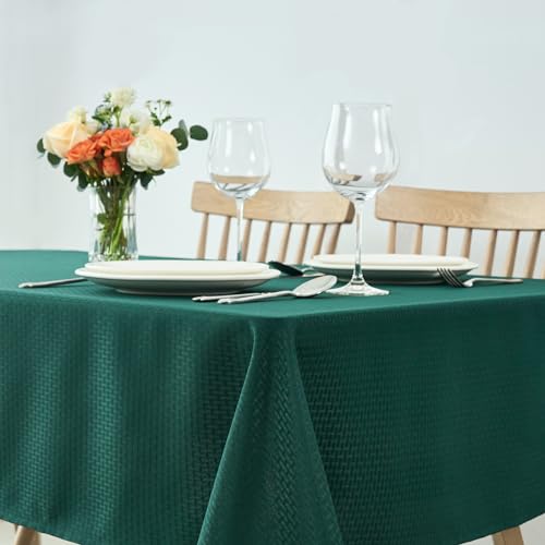 maxmill Rectangle Tablecloth Weaved Design Water Resistant Wrinkle Free Spill-Proof Soft Table Cloth for Dining Room Decoration, Banquet, Christmas Holiday Dinner, 52 x 84 Inch, Hunter Green
