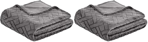 Amazon Basics Embossed Fleece Sofa Throw Blanket, Soft Bed Throw, 150 x 200 cm, Grey (Pack of 2)
