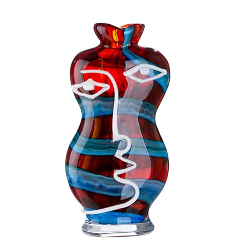 Glass Art Franco Face Vase - Glass - Face Motif - Blue Red - Height 34 cm x Width 17 cm - Hand-Painted