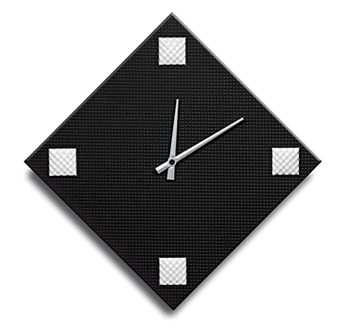Mareli Wall Clock, Width 42x42, Wooden dial of 4 mm Covered Embossed Paper with Application of 4 Studs Colored Enamelled Metal, Black and White, Lato rombo cm 30