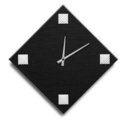 Mareli Wall Clock, Width 42x42, Wooden dial of 4 mm Covered Embossed Paper with Application of 4 Studs Colored Enamelled Metal, Black and White, Lato rombo cm 30