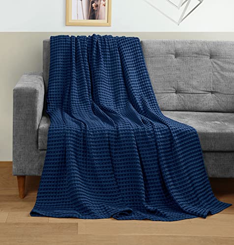 Utopia Bedding Cotton Waffle Blanket 300 GSM (Navy - 152x127 cm) Soft Lightweight Breathable Bed Blanket Big Size Layering Any Bed for All Season