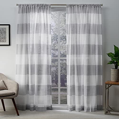 Exclusive Home Curtains Darma Sheer Rod Pocket Top Panel Pair, Dove Grey, 50x96, 2 Piece