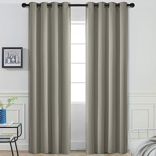 Yakamok 84 Inch Long Light Blocking Blackout Curtains, Room Darkening Thermal Insulated Blackout Drapes with Grommet for Bedroom (52x84Inch, Taupe, 2 Panels)
