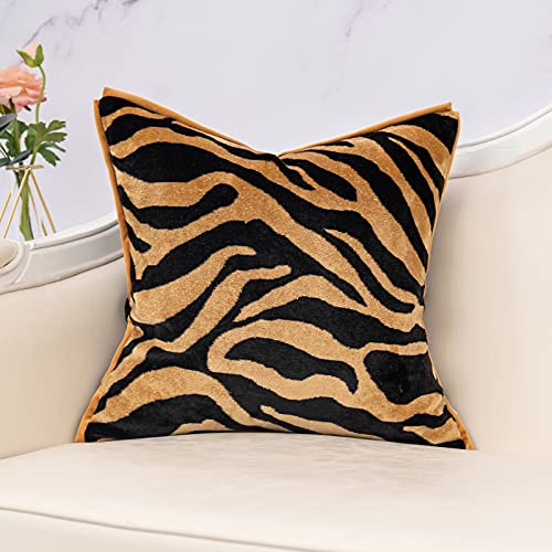 Yangest Black and Gold Square Pillow Cover Cut Velvet Zebra Print Cushion Cover Luxury Modern Pillowcover for Couch Living Room Bedroom,18x18 Inch