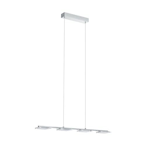 Eglo LED Pendant Light Cartama, 4-Light Hanging Lamp, Metal and Plastic Pendant, Dining Table Light in Chrome, Clear, Frosted, Hanging Living Room Lamp, Square Warm White LEDs