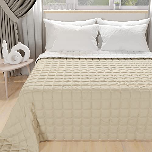 PETTI Artigiani Italiani - Reversible Quilted Bedspread White Taupe - 260x270 cm for King/Super King Size Bed - 100% Extra Soft Microfibre - Lightweight Summer Quilt - 100% Made in Italy
