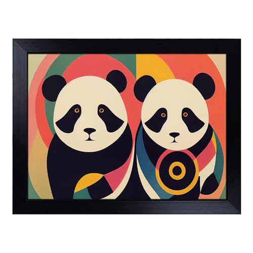 Lap Tray with Bean Bag Cushion, Abstract Pandas - Handmade in the UK, Raised Wooden Edge, Padded Cushion, Heat-Resistant Wipe-Clean Surface, for Meals, Laptops and Crafts