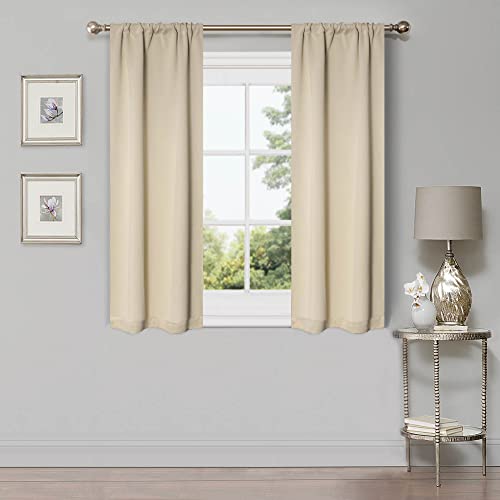 "Superior Blackout Curtains, Room Darkening, Bedroom, Living Window Accents, Sun Blocking, Thermal, Classic Modern, Solid Collection, Set of 2 Panels, Rod Pocket, 26"" x 63"", Ivory"