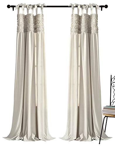 Lush Decor, Neutral Lydia Curtains Ruffle Window Panel Set for Living, Dining, Bedroom (Pair), 95” x 40 L