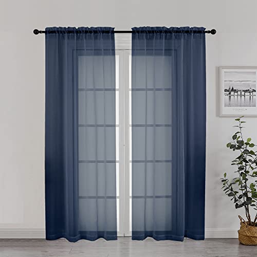 "Chyhomenyc Set of 2 72"" Sheer Curtains with Rod Pocket for Living Room, Bedroom, Semi-Sheer Curtains for Yard, Terrace, Villa, Living Room, 42"" W x 72"" L, Blue"