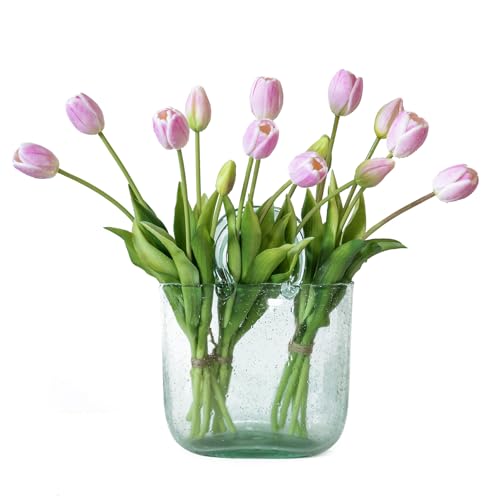 DUYONE Artificial Tulip Flowers, Feel Realistic Latex Bouquet Artificial Tulips for Office Wedding Party Home Kitchen Garden Decor B Baby Pink 15pcs