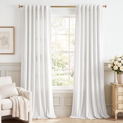 StangH White Velvet Curtains, 274.3 cm long, luxurious backing, privacy screen, window curtains for living room, sliding door, patio, laundry, W 52 x L 108, 2 panels