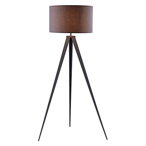 Teamson Home Romanza 157cm Tripod Floor Lamp, Minimalist Light in Living Room, Dining Room, Bedroom or Home Office, in Grey with Grey Linen Drum Shade