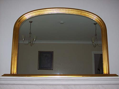 Classic French Inspired METALLIC GOLD Overmantle Mirror with Elegant ARCHED Frame and complete with Premium Quality Pilkington's Glass - Overall Size: 31inches high x 47inches wide (78cm x 122cm)