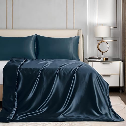 "Homiest 60""x80"" Duvet Cover for Weighted Blanket, Deep Sea Blue Satin Weighted Blanket Cover with 8 Ties, Silky & Removable Zippered Duvet Cover Full/Queen Heavy Blanket Duvet Cover for Adults"