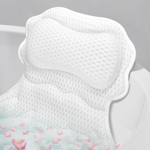 SetSail Bath Pillow, Bath Pillows for Tub Neck and Back Support, White - Soft 4D Breathable Air Mesh Ergonomic Bathtub Pillow with 6 Strong Suction Cups and Hook Luxury Bathroom Accessories