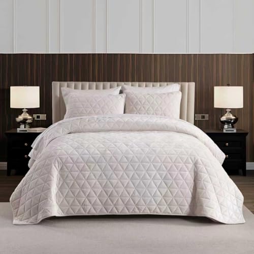 Homzard Velvet King Size Comforter Set, Luxury King Quilt, Cream White Bedding Set, Soft Bedspread, Lightweight for All Season