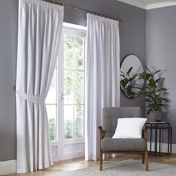 Fusion White Blackout Curtains W46 x L72 – 100% Cotton Pencil Pleat – Thermal & Soundproof Drapes – 2 Panels – Plain White Window Treatment for Bedroom & Living Room